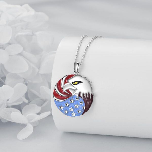 Sterling Silver American Flag Eagle Pendant Necklace-3