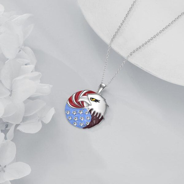 Sterling Silver American Flag Eagle Pendant Necklace-4