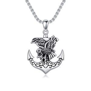 Sterling Silver Anchor Eagle Pendant Necklace with Stainless Steel Chain-0