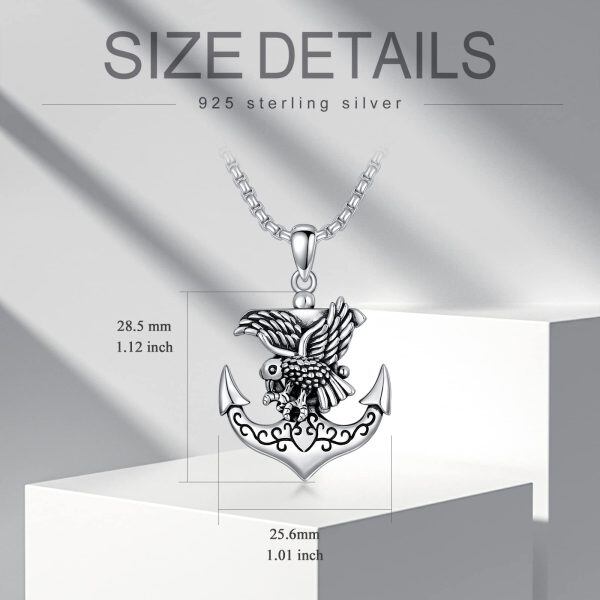 Sterling Silver Anchor Eagle Pendant Necklace with Stainless Steel Chain-1