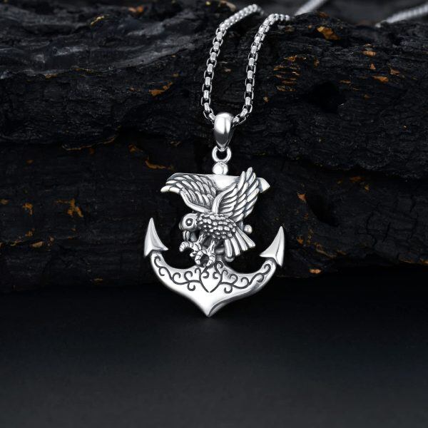 Sterling Silver Anchor Eagle Pendant Necklace with Stainless Steel Chain-4