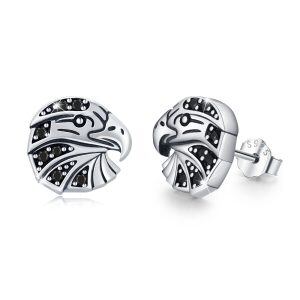 Sterling Silver Eagle Stud Earrings with Black Cubic Zircon-0