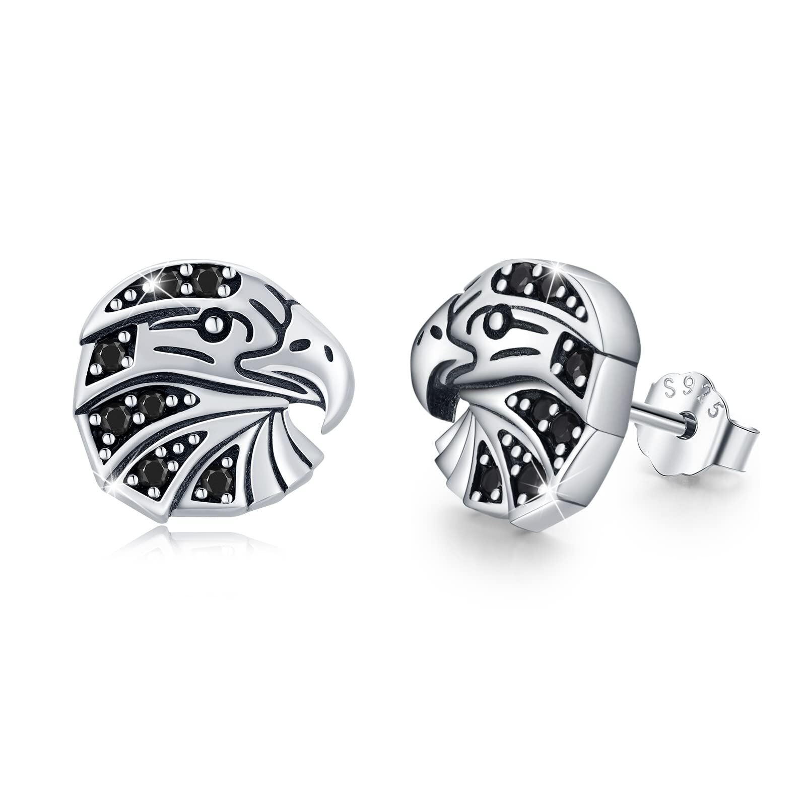 Sterling Silver Black Cubic Zirconia Eagle Bird Pendant Jewelry for Women Men Teens Kids - Rhodium Plated- Rhodium Plated