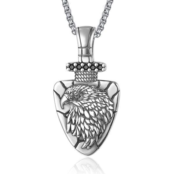 Sterling Silver Oxidized Eagle Pendant Necklace with Stainless Steel Chain-0