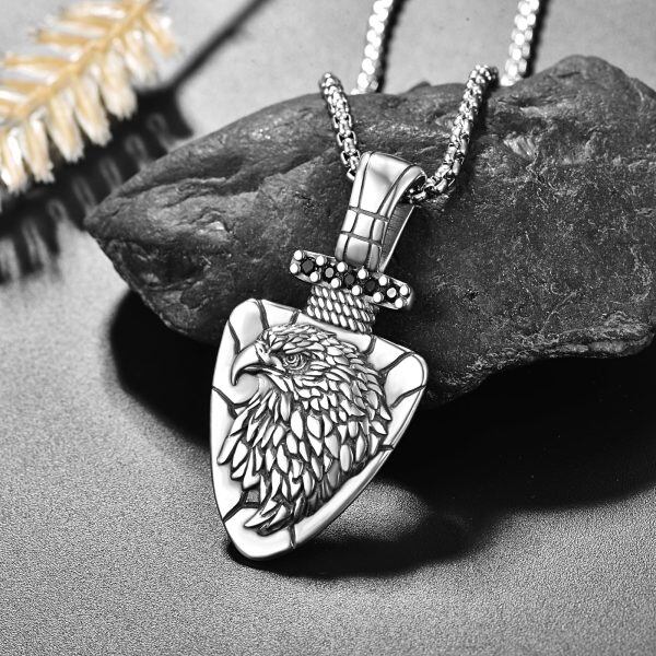 Sterling Silver Oxidized Eagle Pendant Necklace with Stainless Steel Chain-4