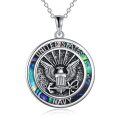 wholesale 925 Sterling Silver Round Abalone Shell U.S. Navy Pendant Necklace for Men Women-0-0