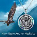 wholesale 925 Sterling Silver Round Abalone Shell U.S. Navy Pendant Necklace for Men Women-0-5