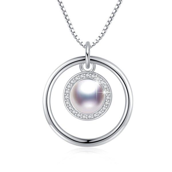 Sterling Silver Single Pearl Pendant Necklace-0