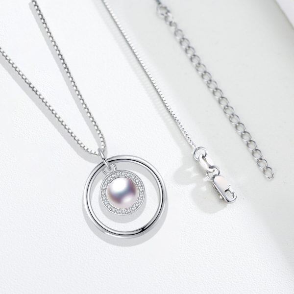 Sterling Silver Single Pearl Pendant Necklace-3