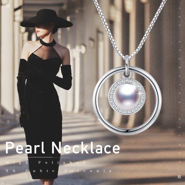 Sterling Silver Single Pearl Pendant Necklace-4