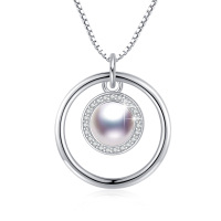 wholesale 925 Sterling Silver Metal Circle Pearl Pendant Necklace - Mothers Day Gifts- Rhodium Plated