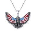 wholesale 925 Sterling Silver Bald Eagle with USA Flag Wings Pendant Necklaces for Men & Women - Patriotic s-0-0
