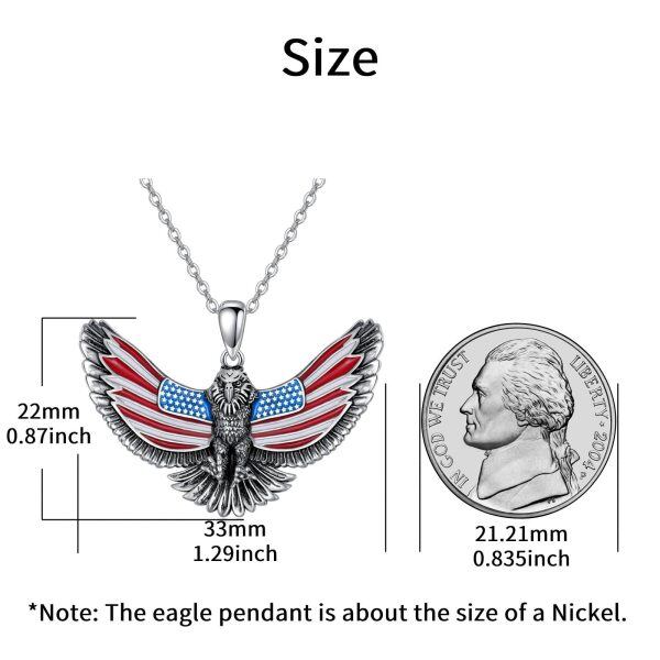 Sterling Silver Oxidized American Flag Eagle Pendant Necklace-1