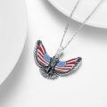wholesale 925 Sterling Silver Bald Eagle with USA Flag Wings Pendant Necklaces for Men & Women - Patriotic s-0-4