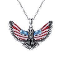 wholesale 925 Sterling Silver Bald Eagle with USA Flag Wings Pendant Necklaces for Men & Women - Patriotic s- Oxidized/Oxidised