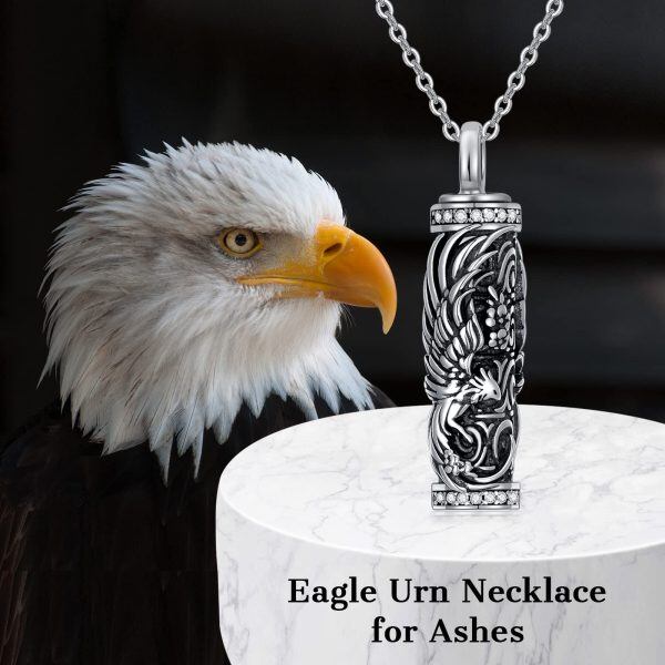 Sterling Silver Oxidized Eagle Urn Necklace for Ashes-5