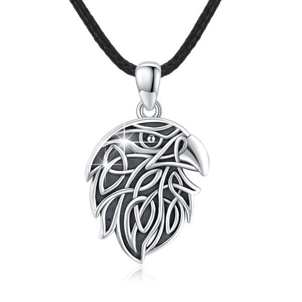 Sterling Silver Celtic Knot Eagle Pendant Necklace with Leather Cord-0