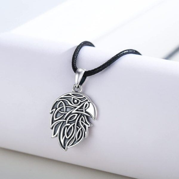 Sterling Silver Celtic Knot Eagle Pendant Necklace with Leather Cord-3