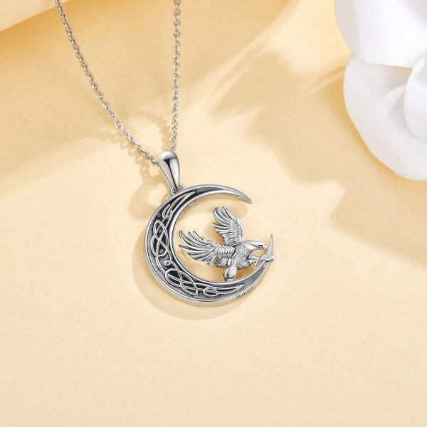 Sterling Silver Oxidized Eagle Pendant Necklace with Celtic Knot Moon-4