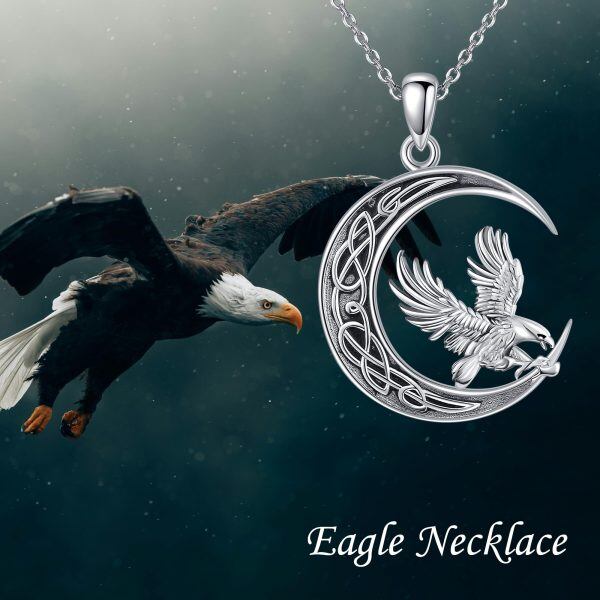 Sterling Silver Oxidized Eagle Pendant Necklace with Celtic Knot Moon-5