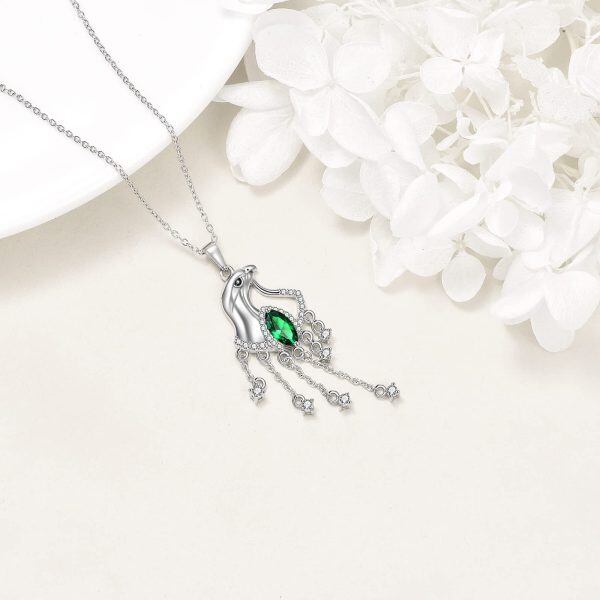 Sterling Silver Emerald Eagle Head Tassel Pendant Necklace-4