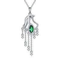 wholesale 925 Sterling Silver Green Crystal Eagle Head Dangle Pendant Necklace for Teen Girls- Rhodium Plated