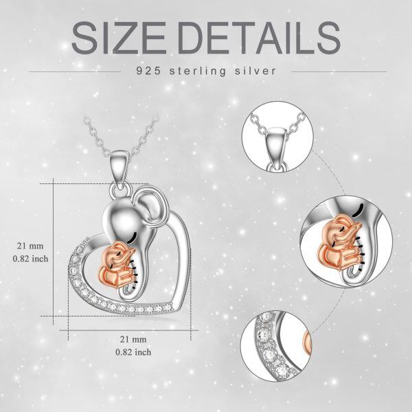 Sterling Silver Elephant Mom Child Heart Pendant Necklace-1