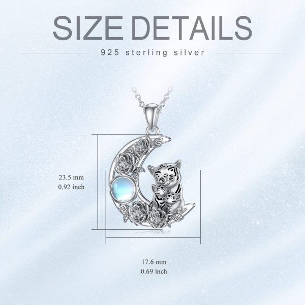 Sterling Silver Tigers Mom Child Pendant Necklace with Moonstone-1