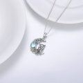 wholesale 925 Sterling Silver Moonstone Tiger Family Crescent Moon Pendant Necklace for Women-0-4