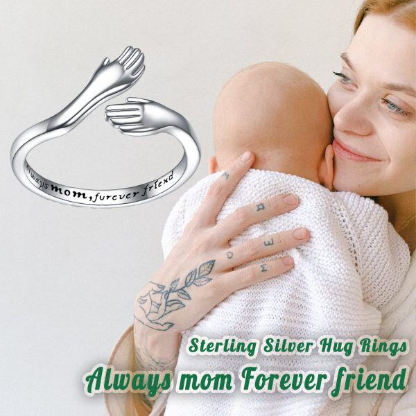 Sterling Silver Mom Hug Adjustable Rings-5