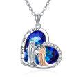 wholesale 925 Sterling Silver Heart Angel Pendant Necklaces Blue Crystals s for Women Girls Sisters Mothers-0-0