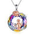 wholesale 925 Sterling Silver Rainbow Crystal Pendant with Rose and Figure Charm - Mothers' Day Gifts-0-0