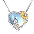 wholesale 925 Sterling Silver Heart-Shaped Moonstone & Gold Plated Sunflower Pendant for Mom and Daughter Necklaces s-0-0