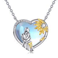wholesale 925 Sterling Silver Heart-Shaped Moonstone & Gold Plated Sunflower Pendant for Mom and Daughter Necklaces s- Rhodium And Gold Plated