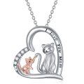 wholesale 925 Sterling Silver Heart-Shaped Mommy and Baby Cats Pendant Necklace-0-0
