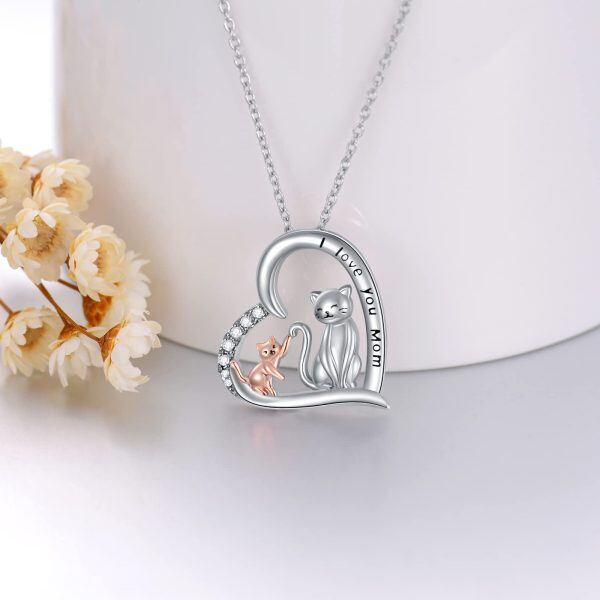 Sterling Silver Cat Heart Pendant Necklace for Mom-3