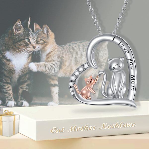 Sterling Silver Cat Heart Pendant Necklace for Mom-5