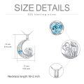 wholesale 925 Sterling Silver Crescent Moon with Cats and Blue Topaz Heart Pendant Necklace s for Women-0-1