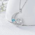 wholesale 925 Sterling Silver Crescent Moon with Cats and Blue Topaz Heart Pendant Necklace s for Women-0-3