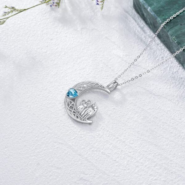 Sterling Silver Cat Moon Pendant Necklace with Crystal-4