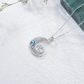 wholesale 925 Sterling Silver Crescent Moon with Cats and Blue Topaz Heart Pendant Necklace s for Women-0-4