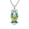 wholesale 925 Sterling Silver Owl Pendant with Colorful Enamel and CZ Stones - Unique Bird  for Her-0-0