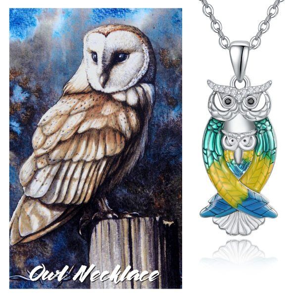 Sterling Silver Enamel Owl Mom Child Pendant Necklace-5