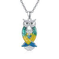 wholesale 925 Sterling Silver Owl Pendant with Colorful Enamel and CZ Stones - Unique Bird for Her- Rhodium Plated