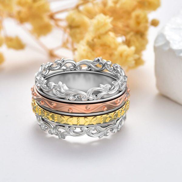 Sterling Silver Tri-Tone Anxiety Spinner Ring-3