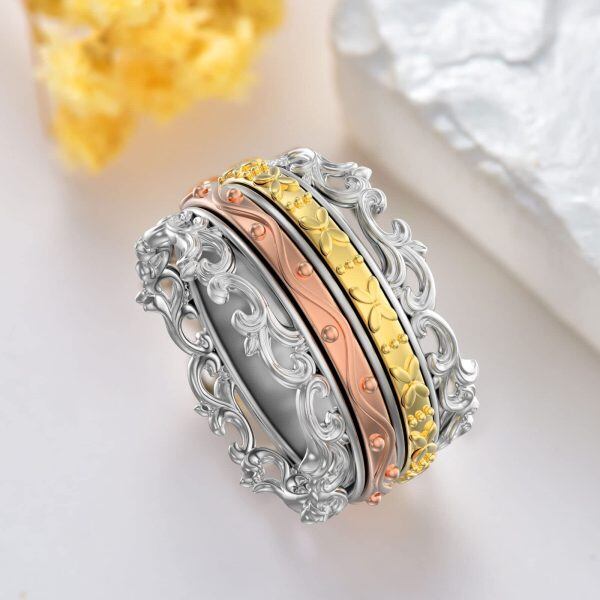 Sterling Silver Tri-Tone Anxiety Spinner Ring-4