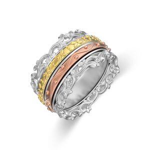 Sterling Silver Tri-Tone Anxiety Spinner Ring-0