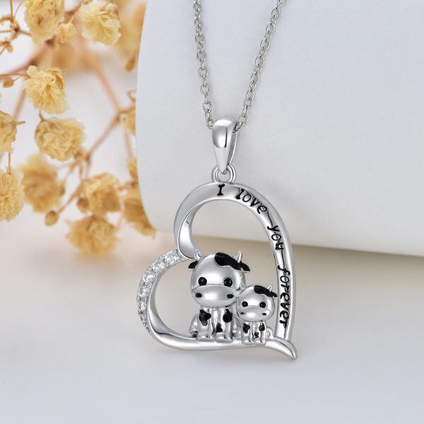 Sterling Silver Cow Heart Pendant Necklace for Mom-3