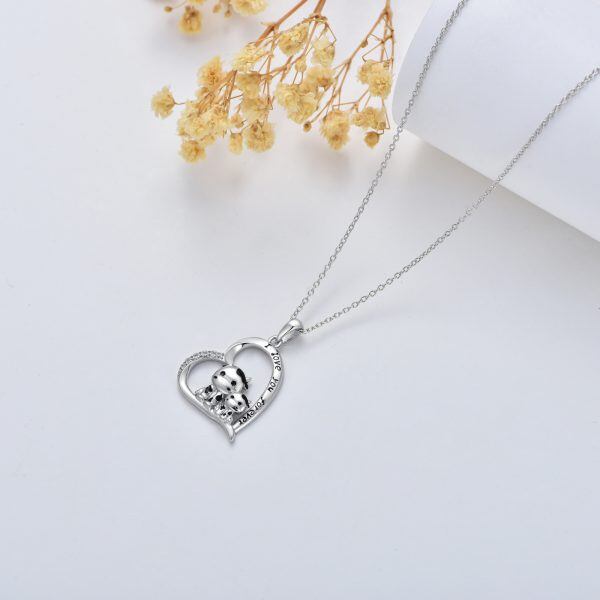 Sterling Silver Cow Heart Pendant Necklace for Mom-4