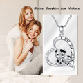 wholesale 925 Sterling Silver Cow Family Love Forever Heart Pendant Necklace Gift for Mom-0-5